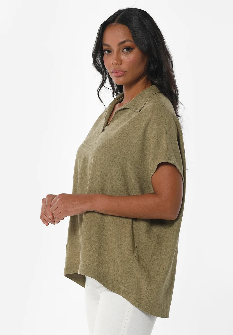 Bluse aus LENZING™ ECOVERO™ und Leinen