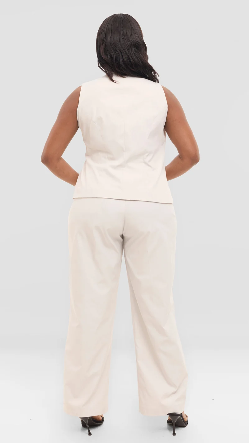 The Ivory Wrap Vest Trouser Set - Beige