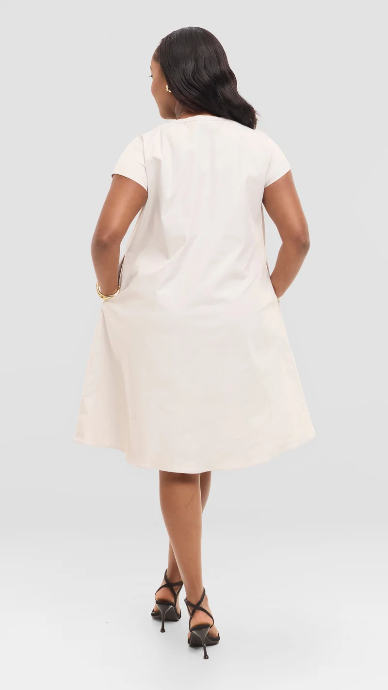 The Ivory Breeze Pocket Shift Dress - Beige