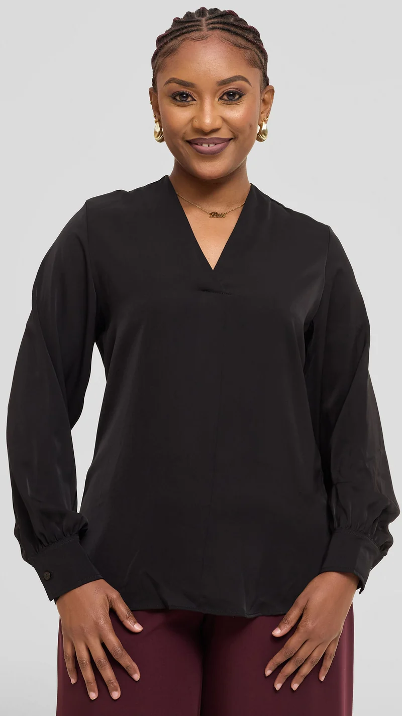 Vivo Ajani V-Neck Top in Crepe - Black