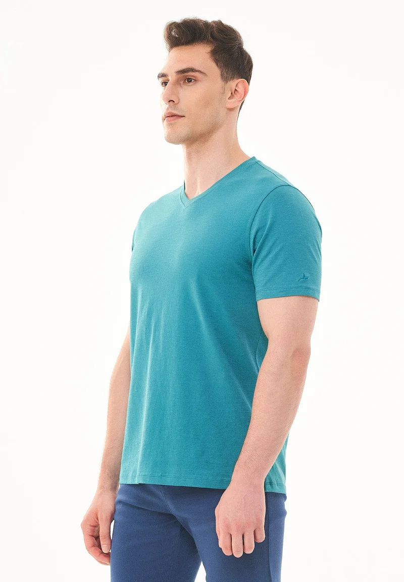 Basic T-Shirt aus Bio-Baumwolle mit V-Ausschnitt