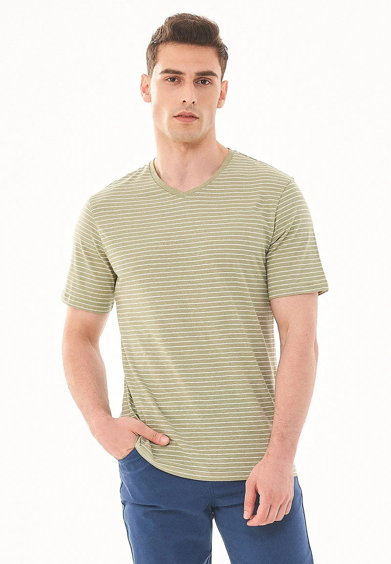 Gestreiftes T-Shirt aus Bio-Baumwolle und Leinen