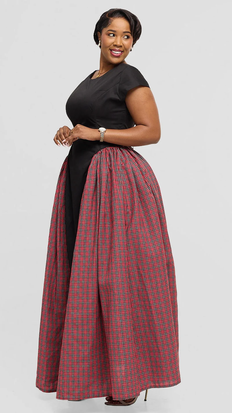Tuwe Bora Mazuri Print Dress - Black with Red Print