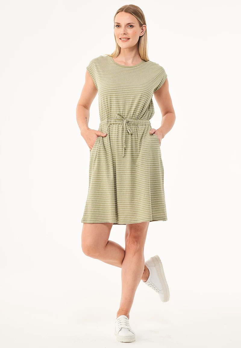 Gestreiftes Jerseykleid aus Bio-Baumwolle und Leinen
