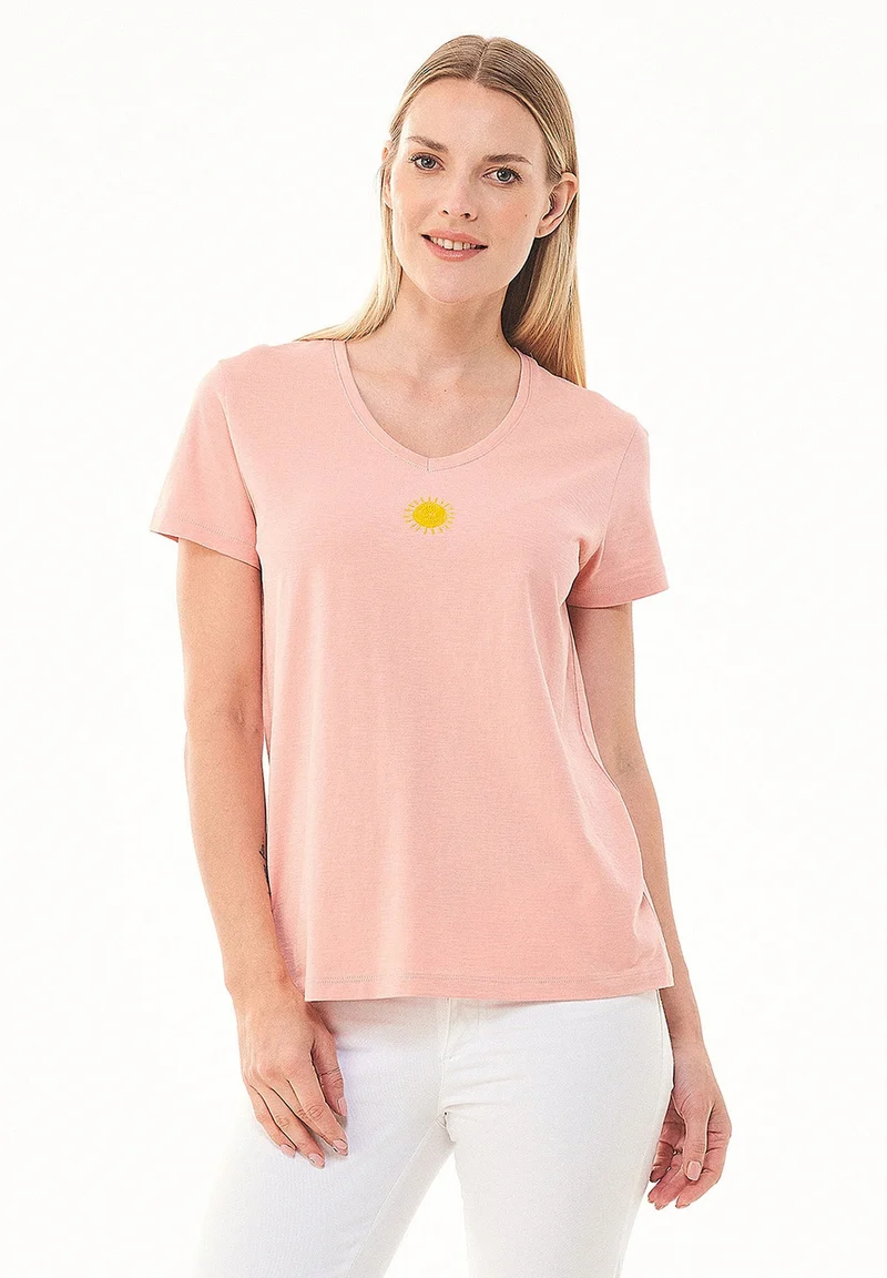 T-Shirt aus Bio-Baumwolle mit Solar-Stickerei