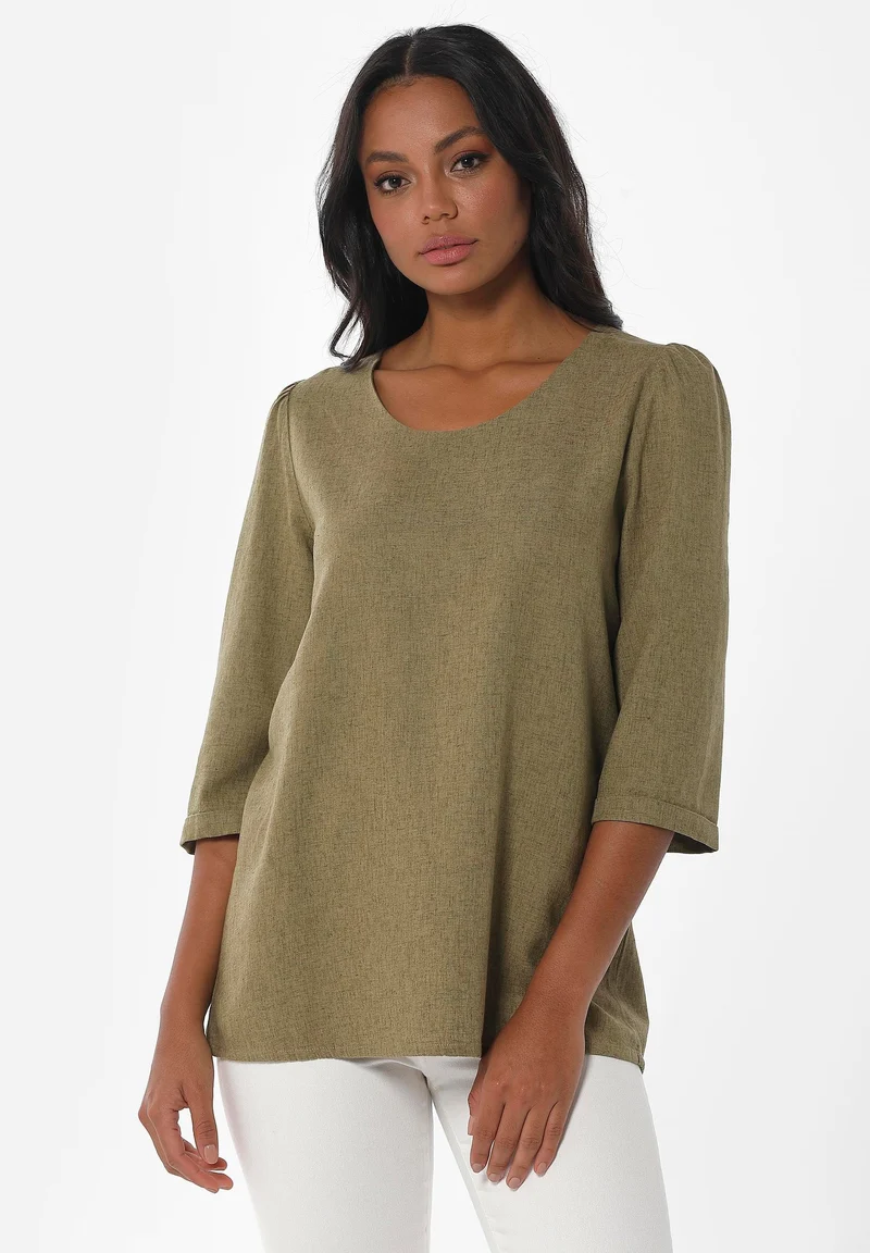 3/4-Arm Bluse aus LENZING™ ECOVERO™ und Leinen