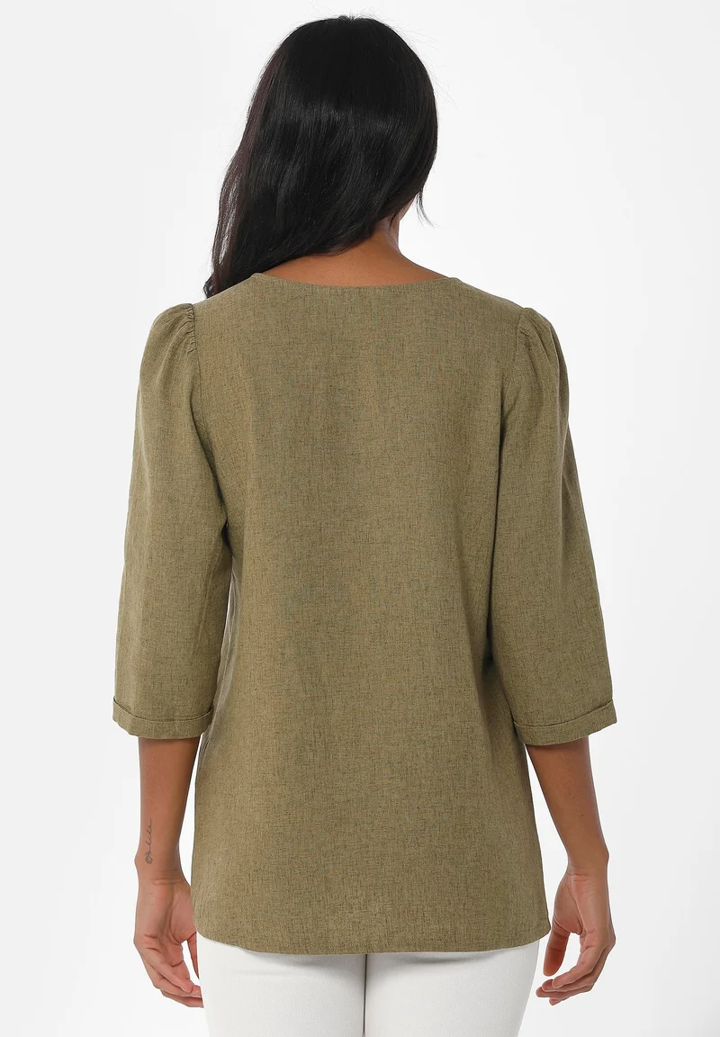 3/4-Arm Bluse aus LENZING™ ECOVERO™ und Leinen