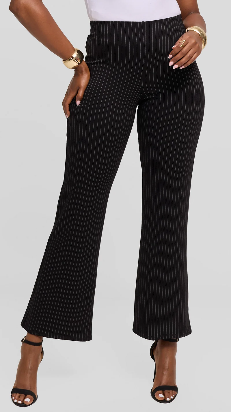 Vivo Lena Slim Fit Pants in Pinstripe - Black / White Thin Stripes