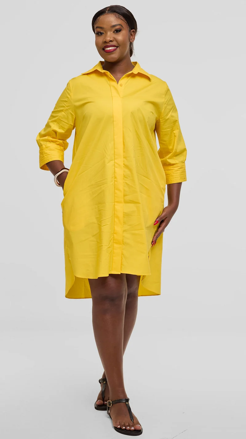 Safari by Vivo Pintuck Shirt Dress in Cotton - Yellow