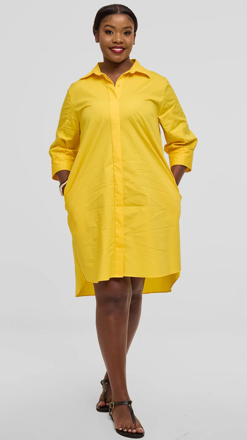 Safari by Vivo Pintuck Shirt Dress in Cotton - Yellow