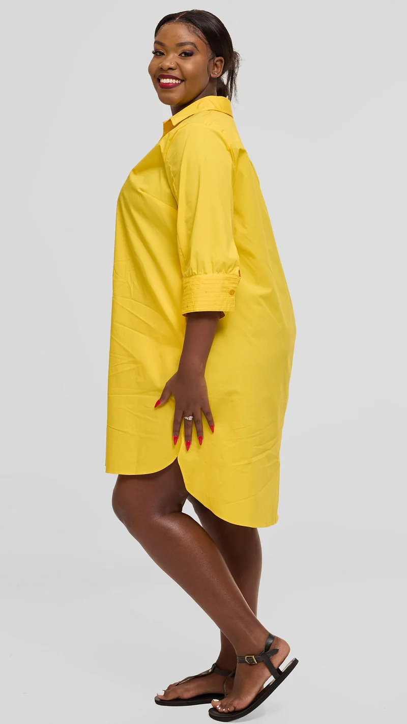 Safari by Vivo Pintuck Shirt Dress in Cotton - Yellow