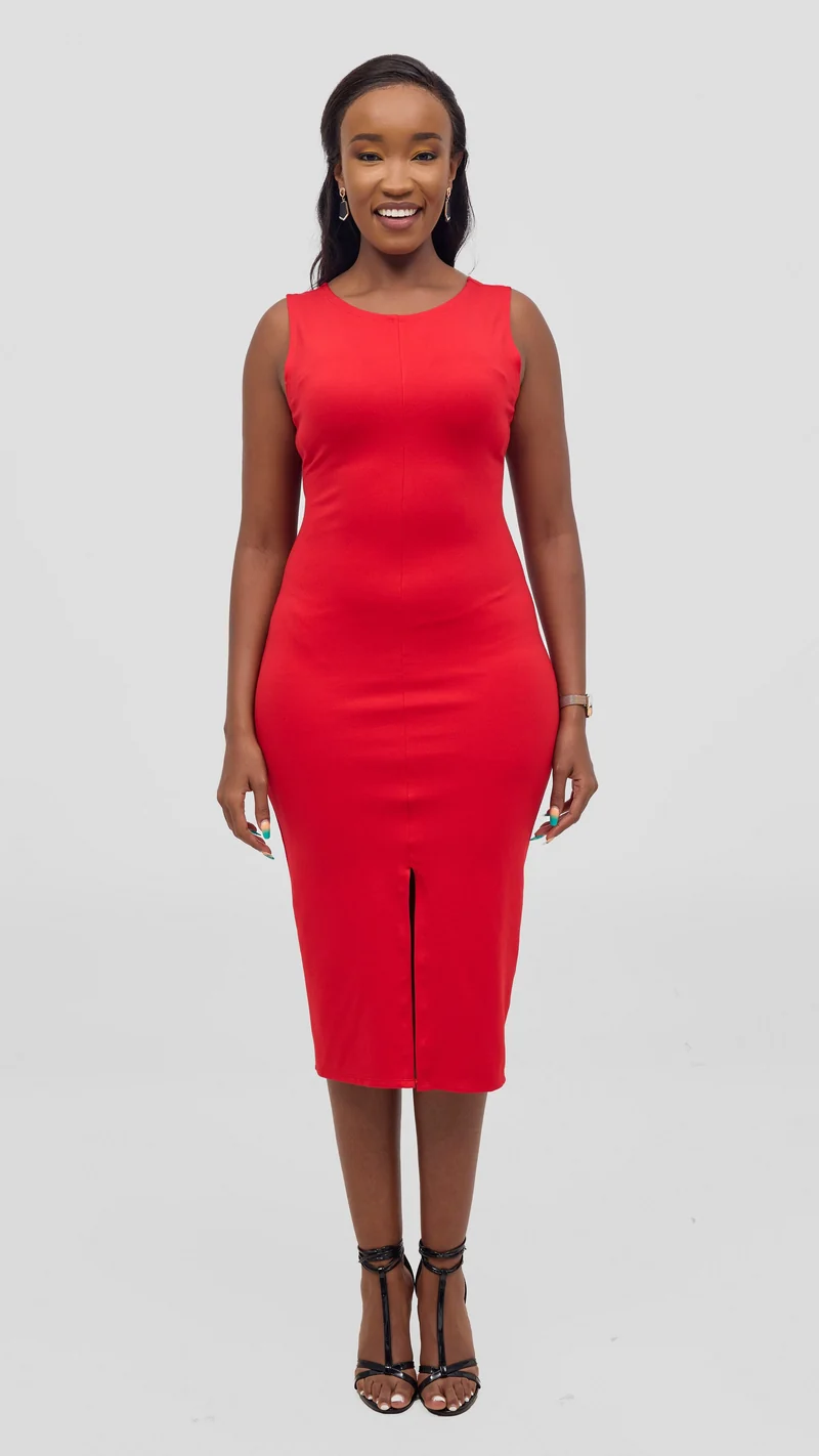 Vivo Aleri Front Slit Sheath Dress - Red