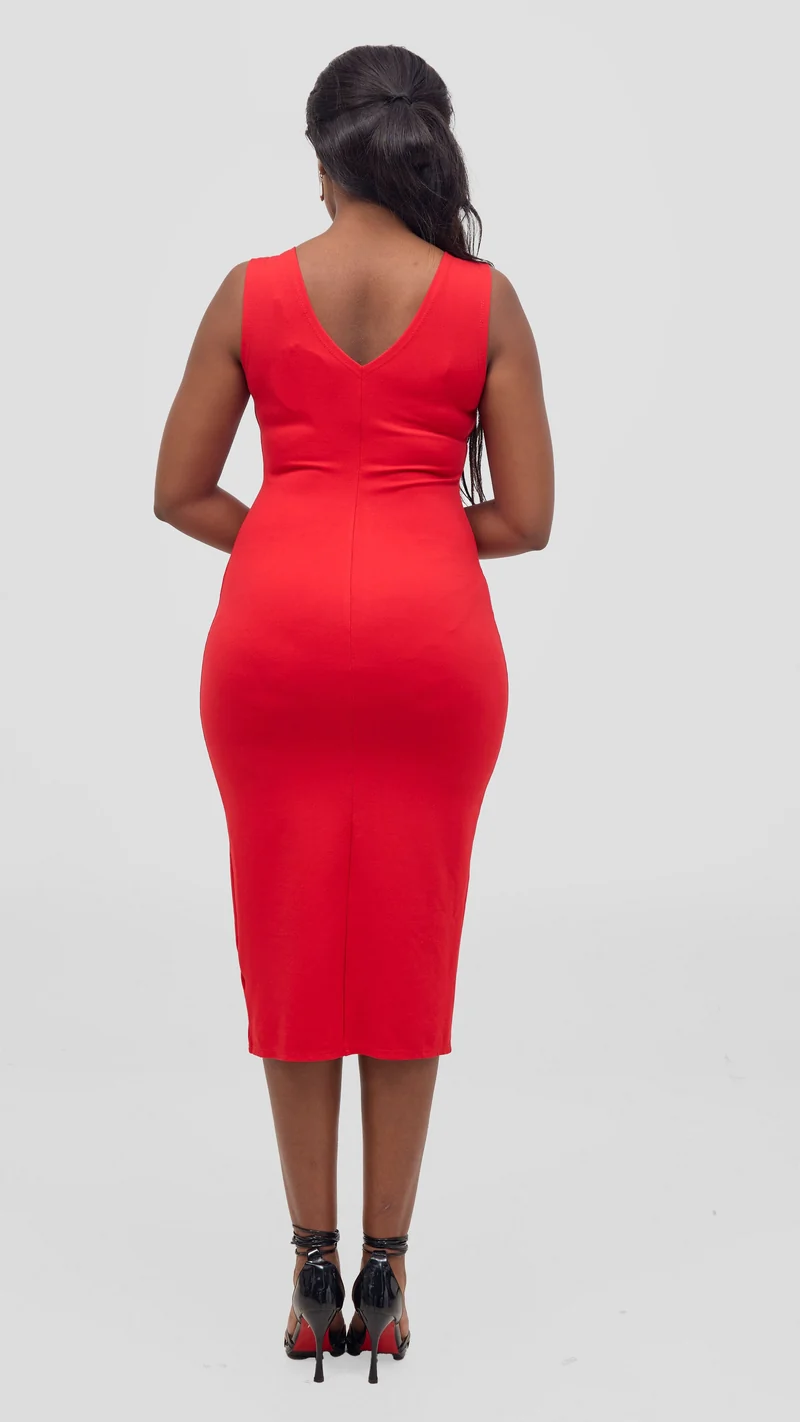 Vivo Aleri Front Slit Sheath Dress - Red
