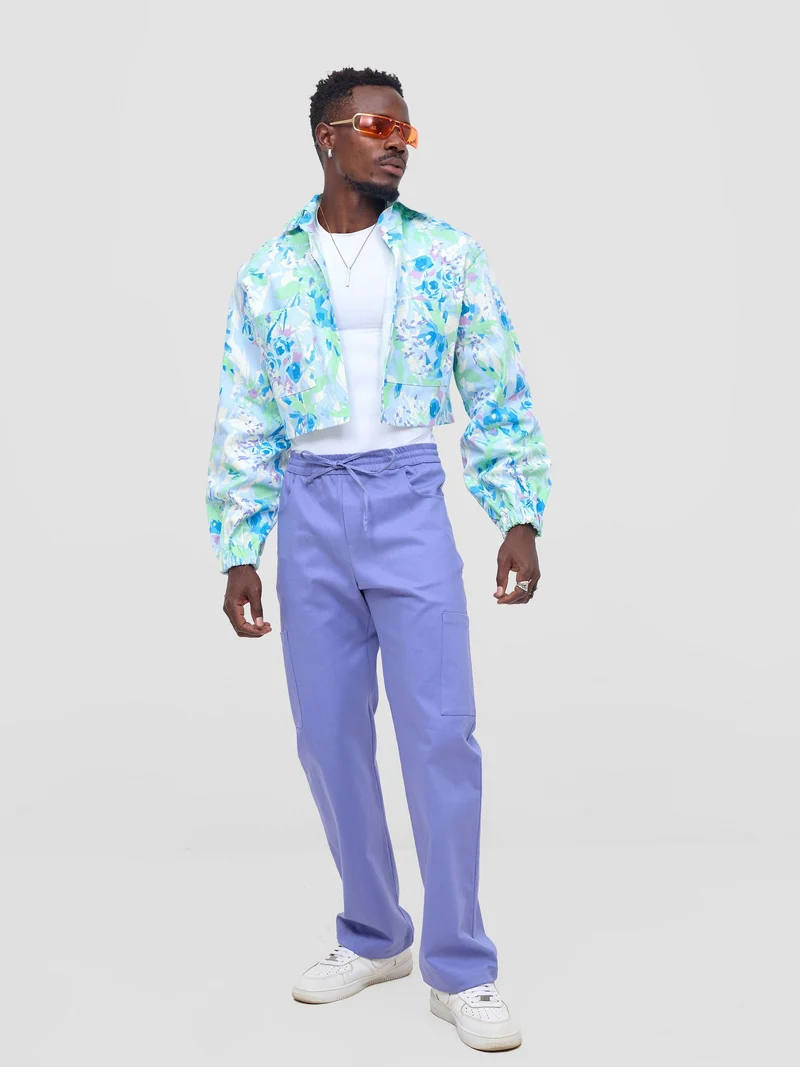 Zoya Nia Long Sleeved Crop Shacket - Blue / White Floral Print
