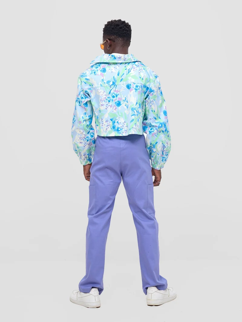 Zoya Nia Long Sleeved Crop Shacket - Blue / White Floral Print