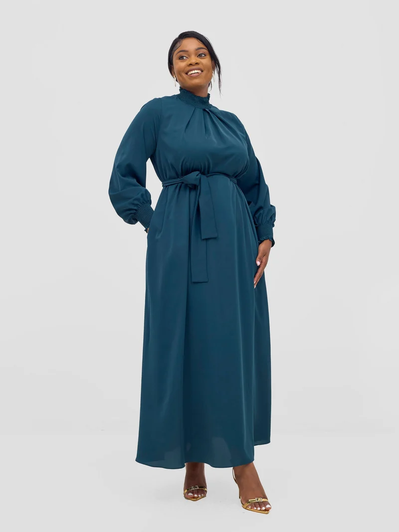 Vivo Ayah Shirred Neck Tent Maxi Dress - Dark Teal