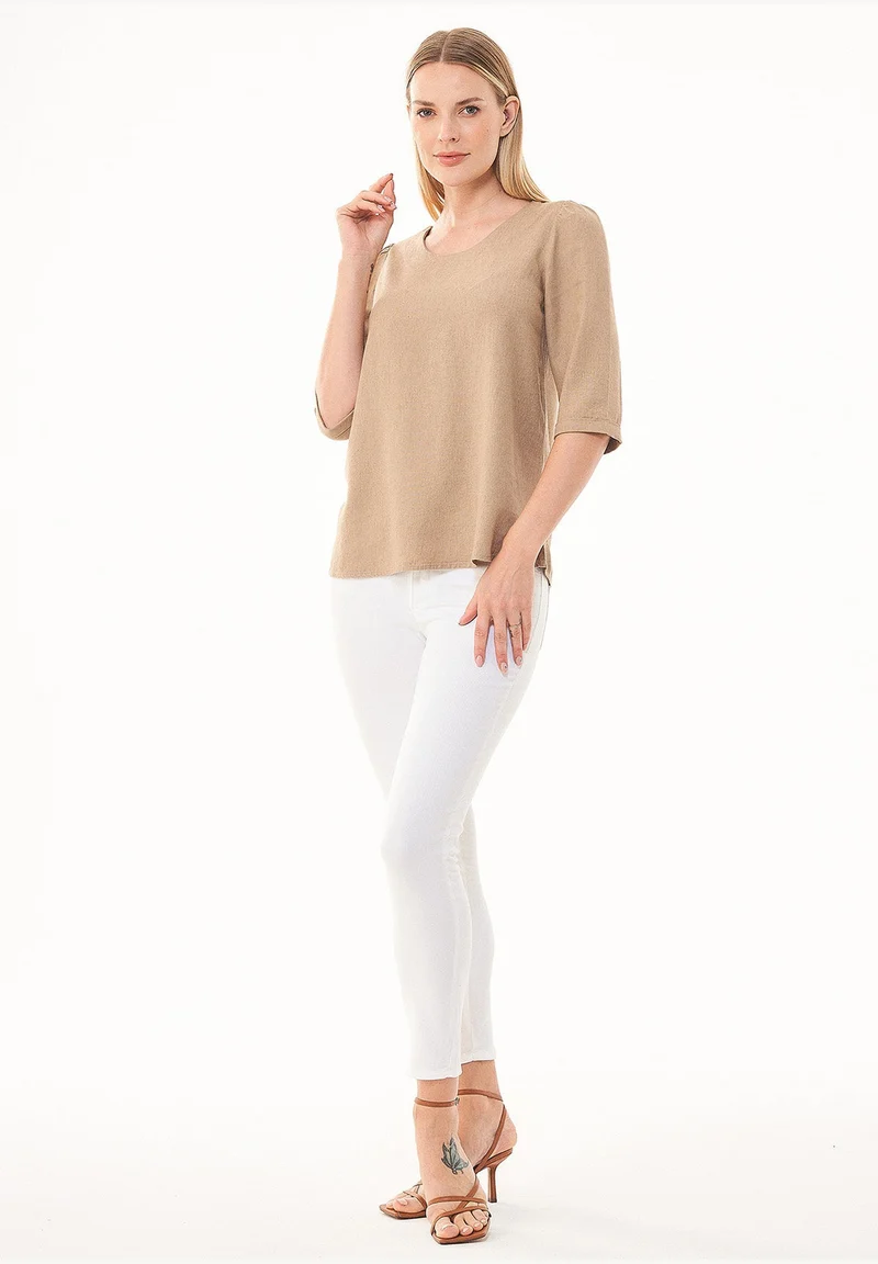 3/4-Arm Bluse aus LENZING™ ECOVERO™ und Leinen