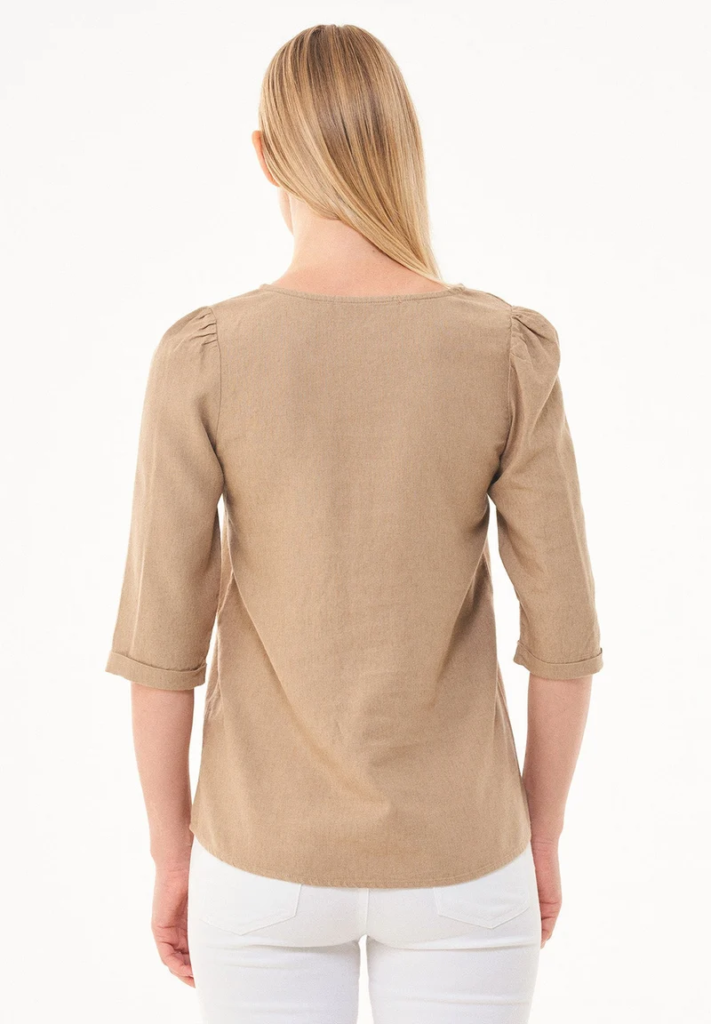 3/4-Arm Bluse aus LENZING™ ECOVERO™ und Leinen