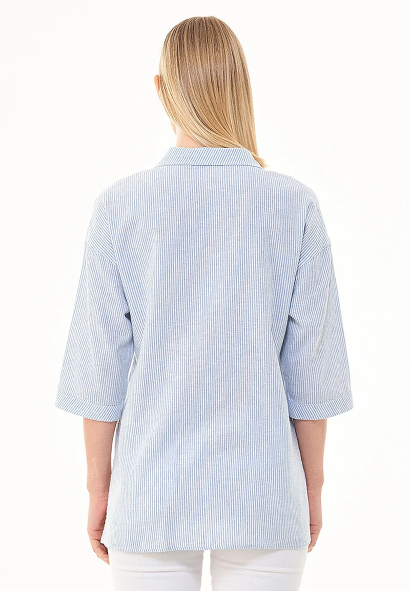 Gestreiftes Hemdbluse aus Leinen-Bio Baumwolle Mix