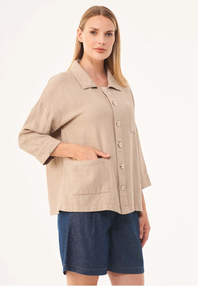 Hemdbluse aus Leinen-Bio Baumwolle Mix mit LENZING™ ECOVERO™