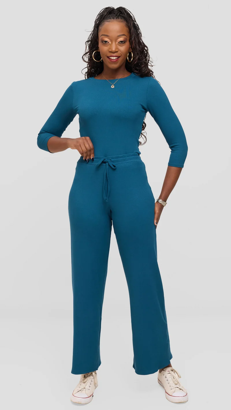 Vivo 3/4 Sleeve Crew Neck Top in Rib - Teal