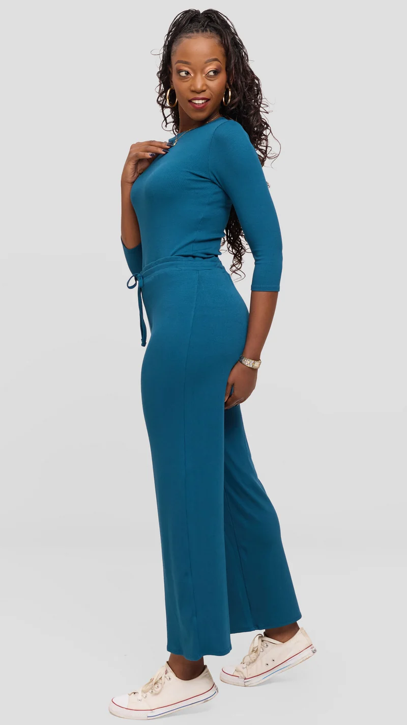 Vivo 3/4 Sleeve Crew Neck Top in Rib - Teal