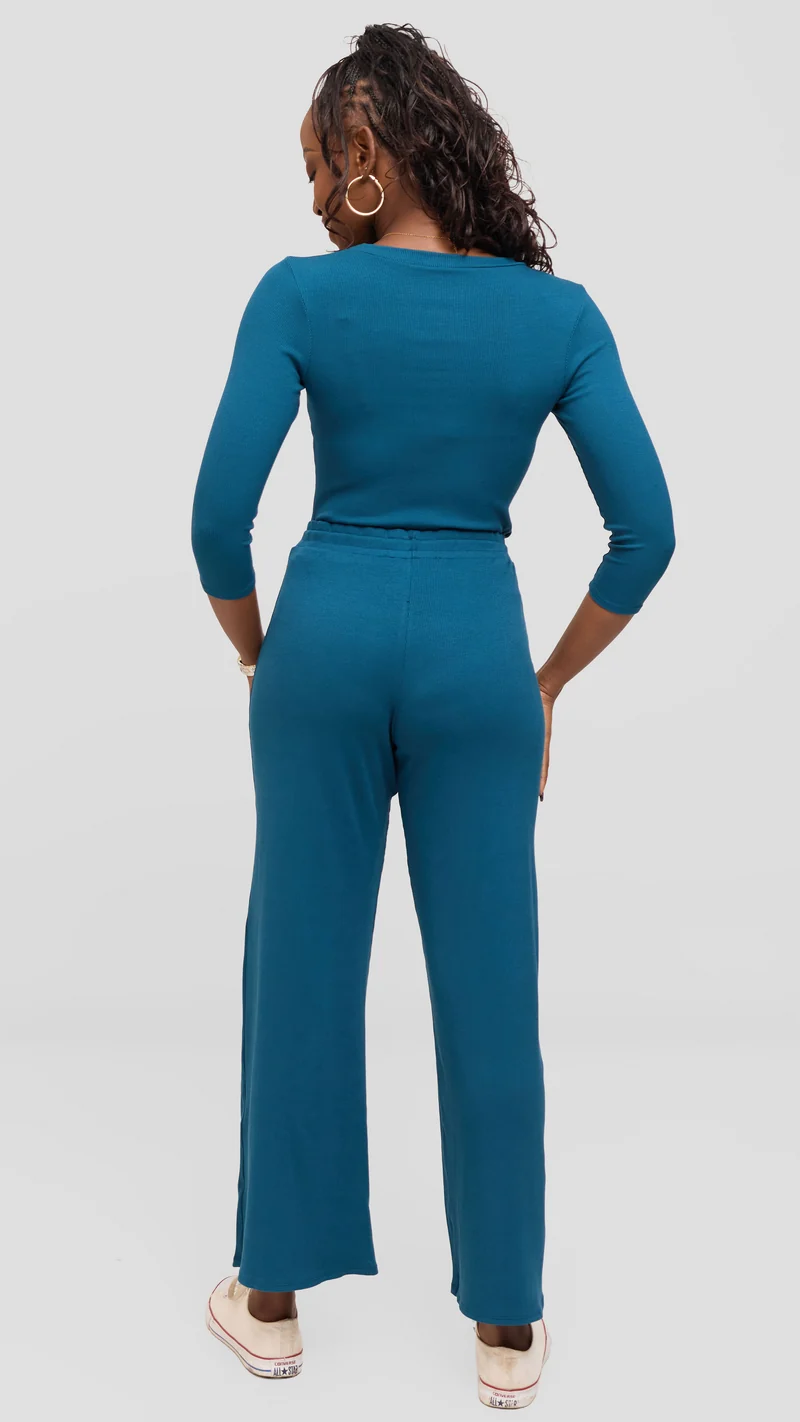 Vivo 3/4 Sleeve Crew Neck Top in Rib - Teal