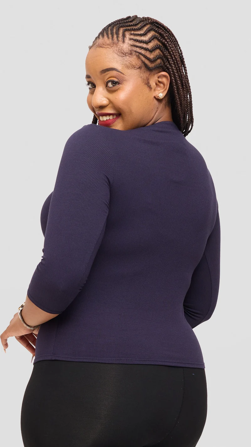Vivo 3/4 Sleeve Crew Neck Top in Rib - Navy