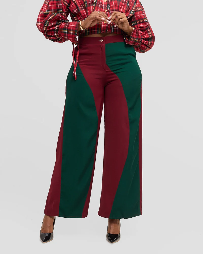 Malala Pants X checked Top - Red Print / Green