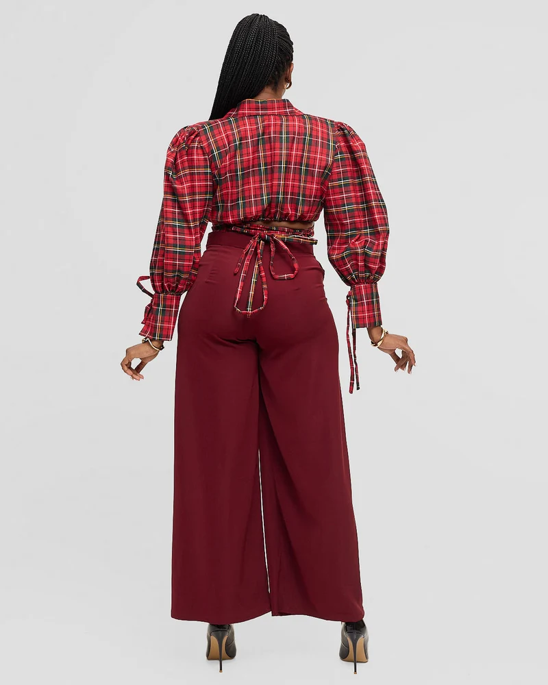 Malala Pants X checked Top - Red Print / Green