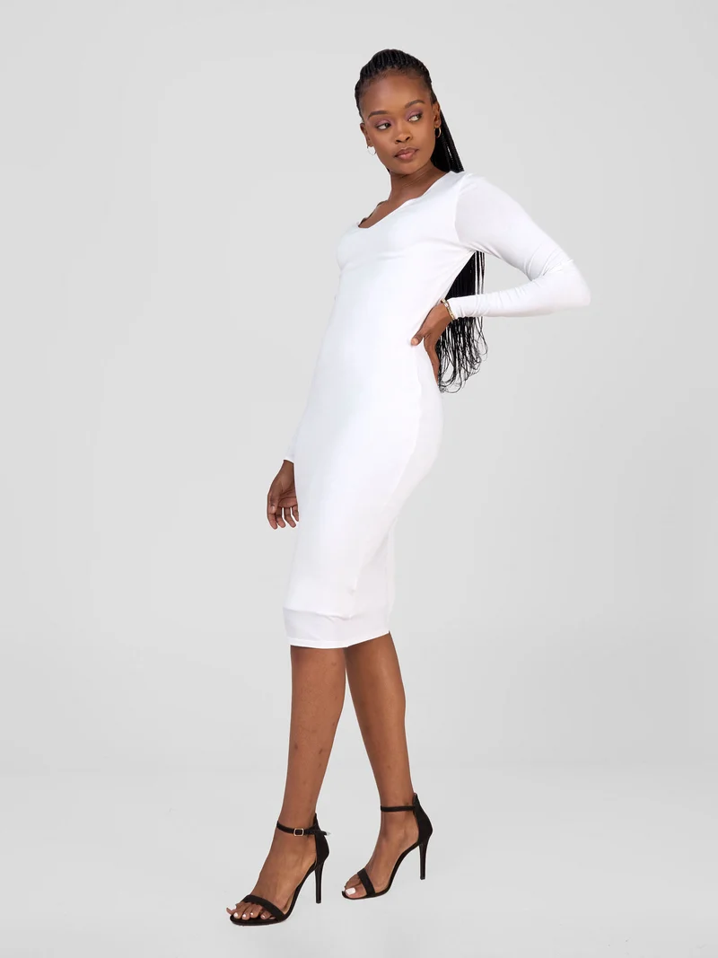 Vivo Basic Long Sleeved Double Layered Bodycon - White