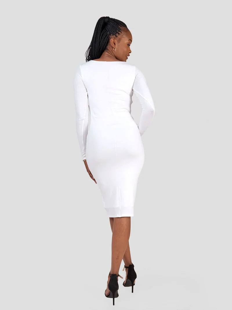 Vivo Basic Long Sleeved Double Layered Bodycon - White