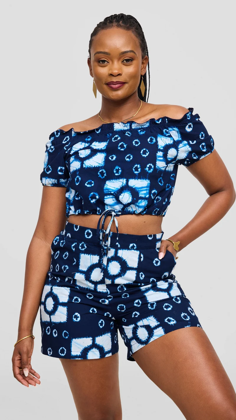 Safari Tafari Shorts - Light Blue Asili Print