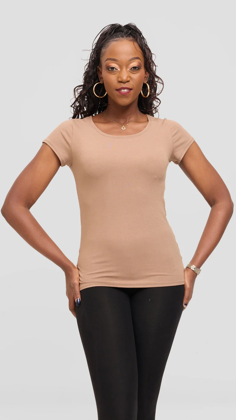 Vivo Basic Short Sleeve Top in Jersey - Taupe