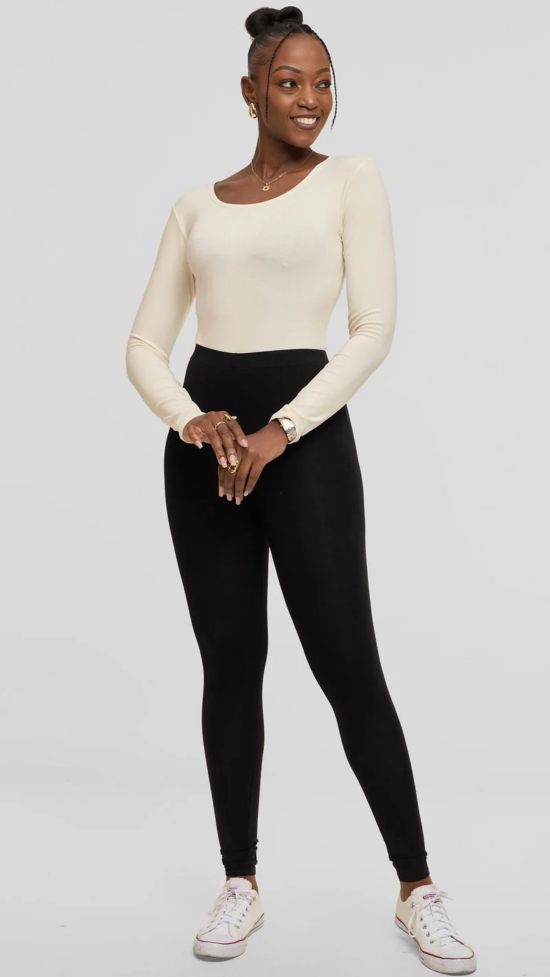 Vivo Basic Long Sleeve Bodysuit in Jersey - Off White