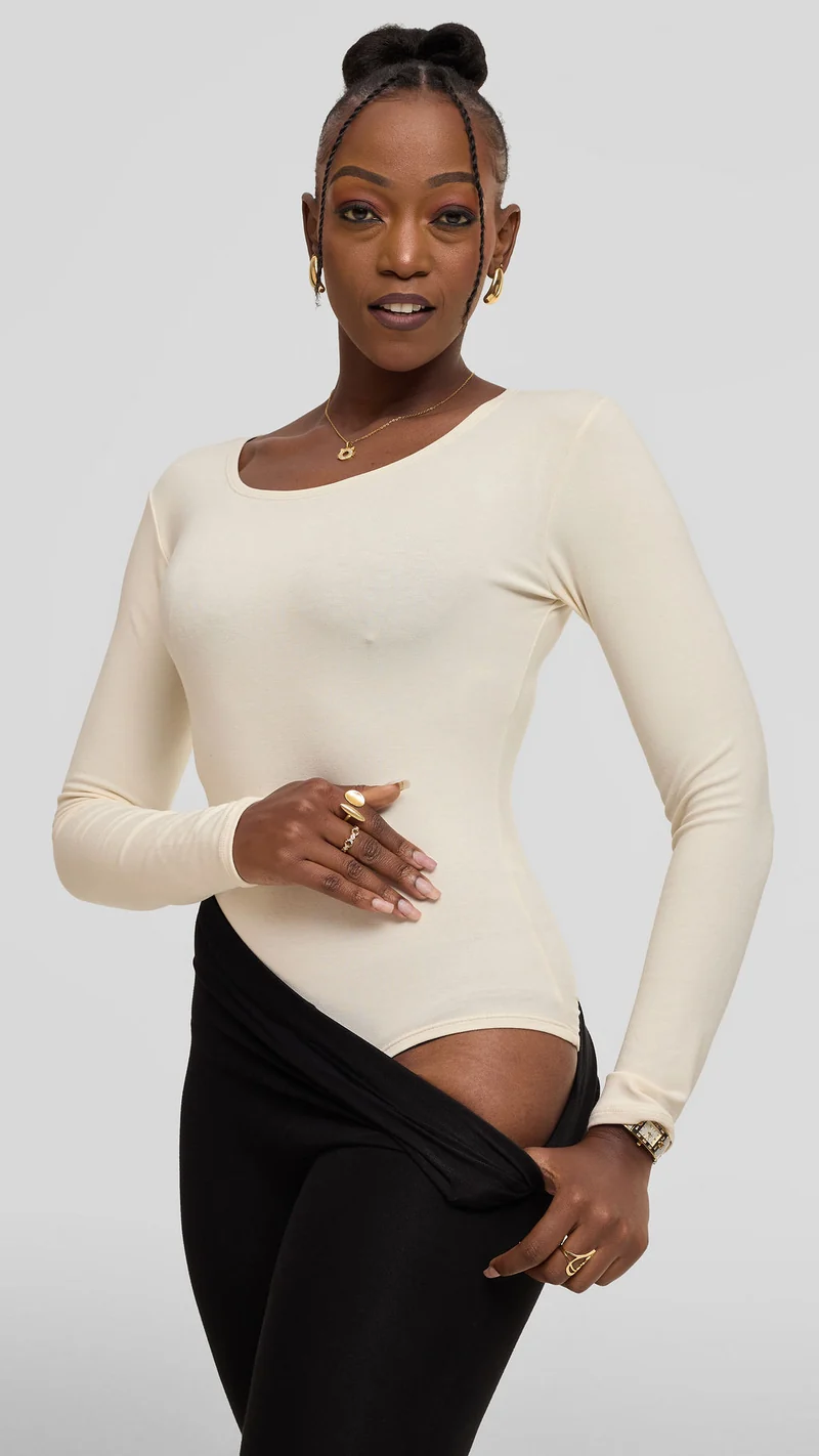 Vivo Basic Long Sleeve Bodysuit in Jersey - Off White