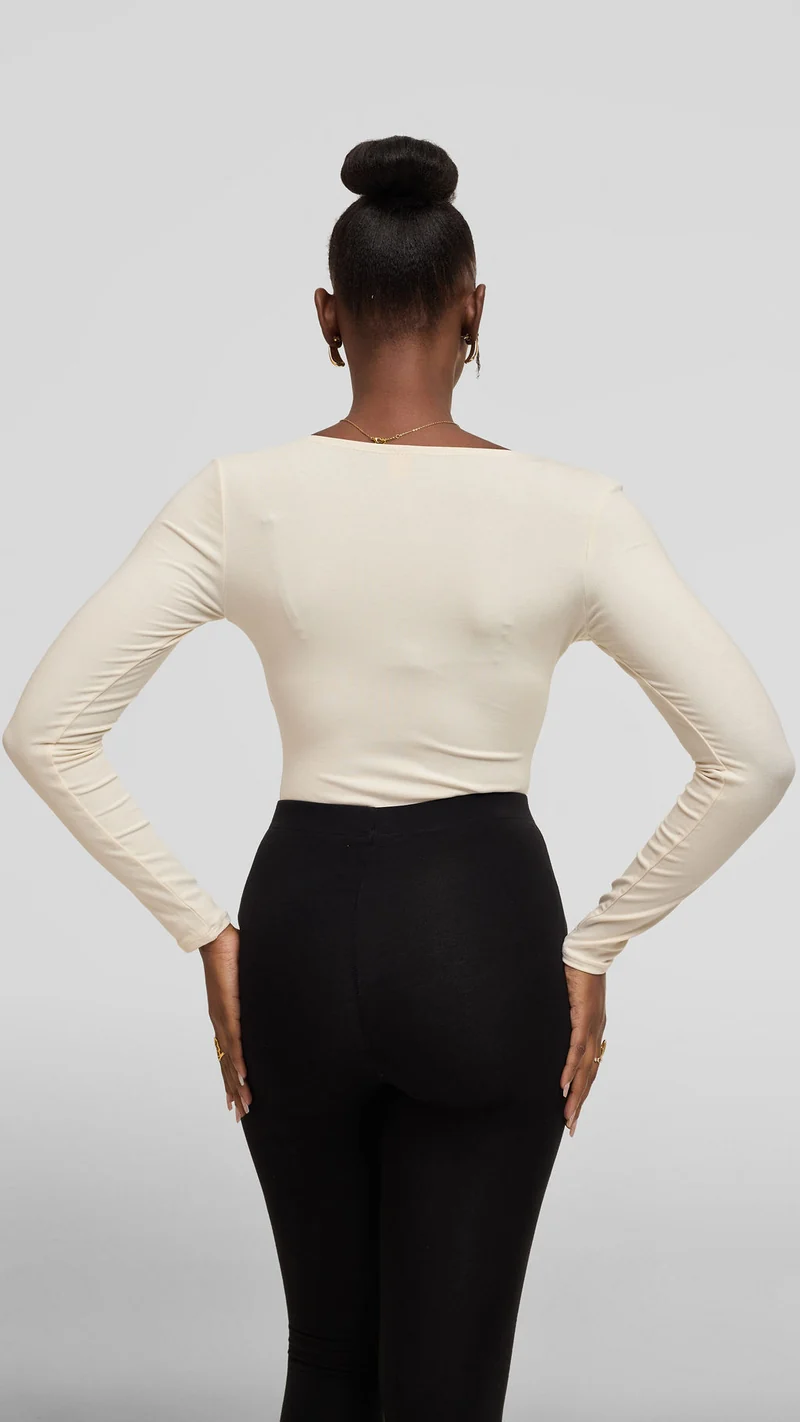Vivo Basic Long Sleeve Bodysuit in Jersey - Off White