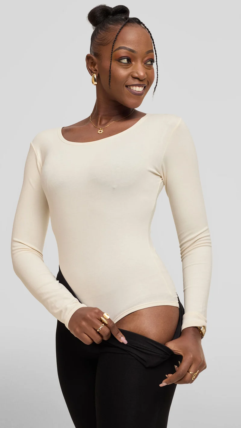 Vivo Basic Long Sleeve Bodysuit in Jersey - Off White