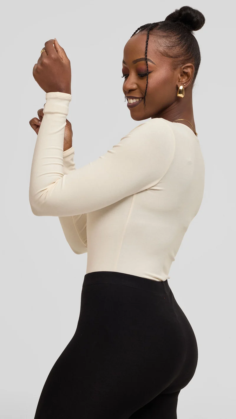 Vivo Basic Long Sleeve Bodysuit in Jersey - Off White