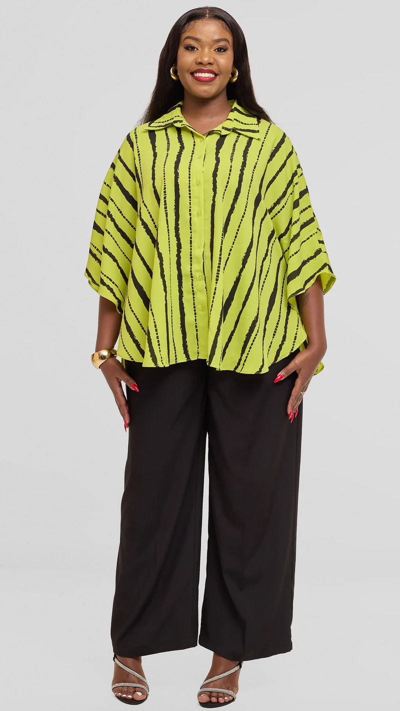 Vivo Iyana Cape Top in Chiffon - Lime / Dark Green Bori Print