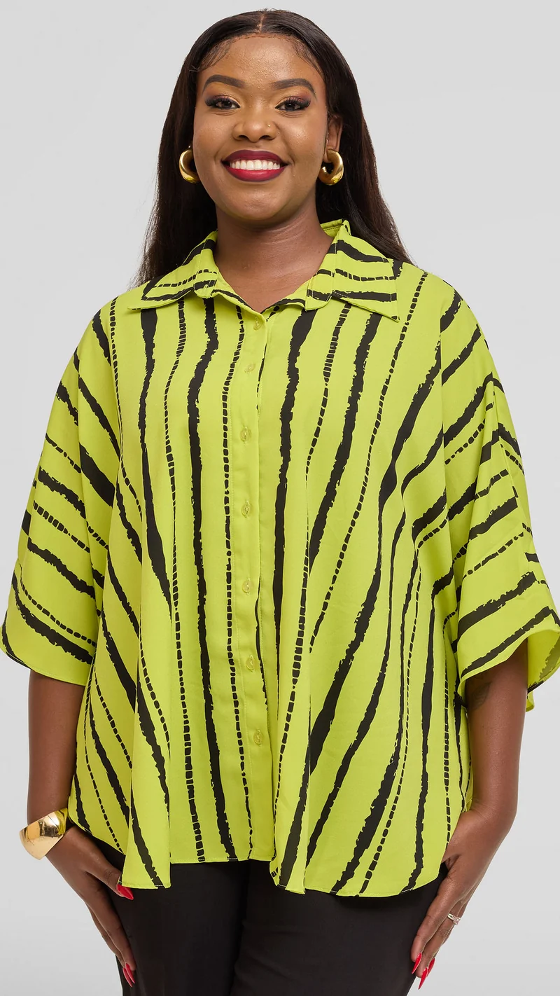 Vivo Iyana Cape Top in Chiffon - Lime / Dark Green Bori Print
