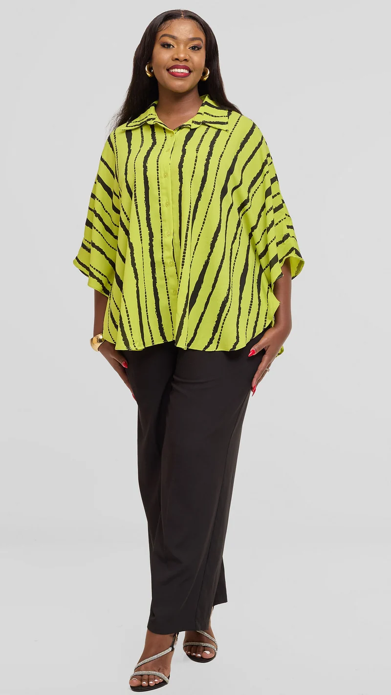 Vivo Iyana Cape Top in Chiffon - Lime / Dark Green Bori Print