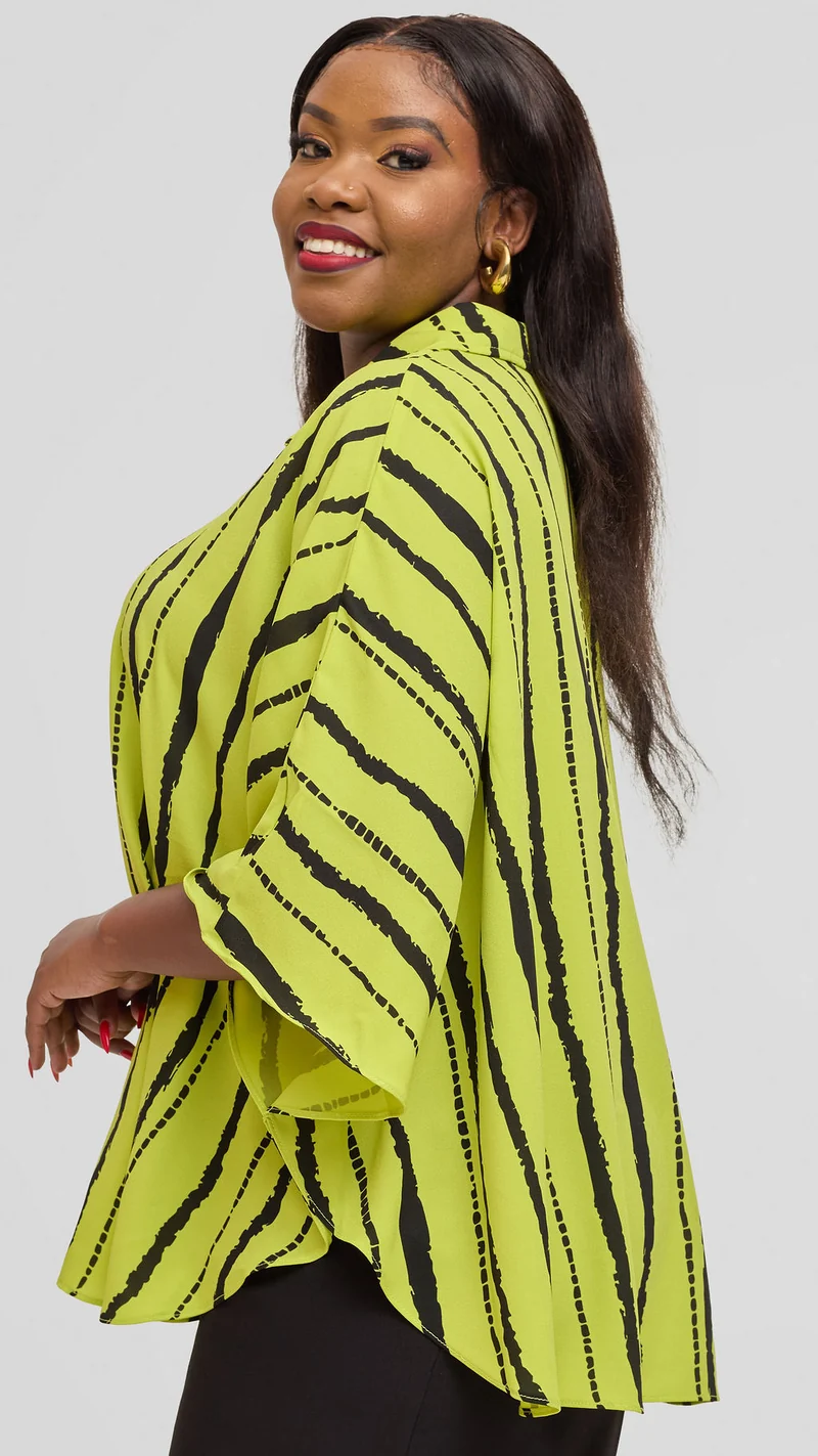 Vivo Iyana Cape Top in Chiffon - Lime / Dark Green Bori Print