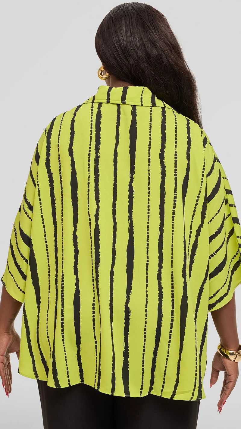 Vivo Iyana Cape Top in Chiffon - Lime / Dark Green Bori Print