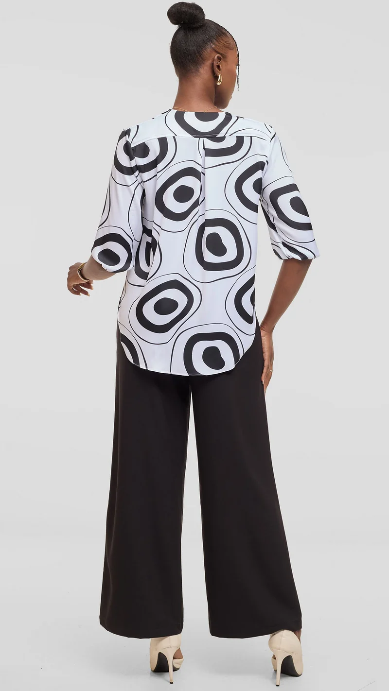 Vivo Dua Shirt in Textured Satin - Off White / Black Laisa Print