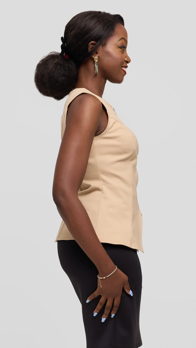 Vivo Sleeveless Vest in Ponte - Beige