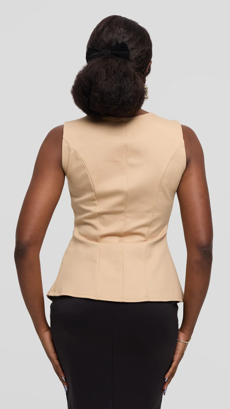 Vivo Sleeveless Vest in Ponte - Beige