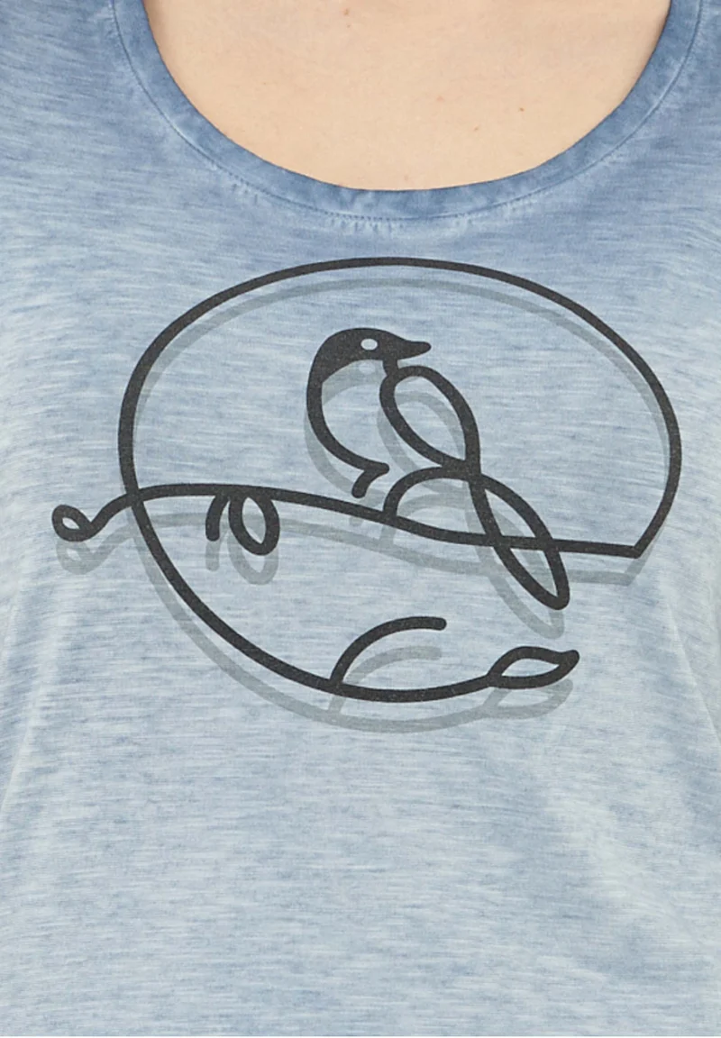 Garment Dyed T-Shirt aus Bio-Baumwolle mit Vogel-Print