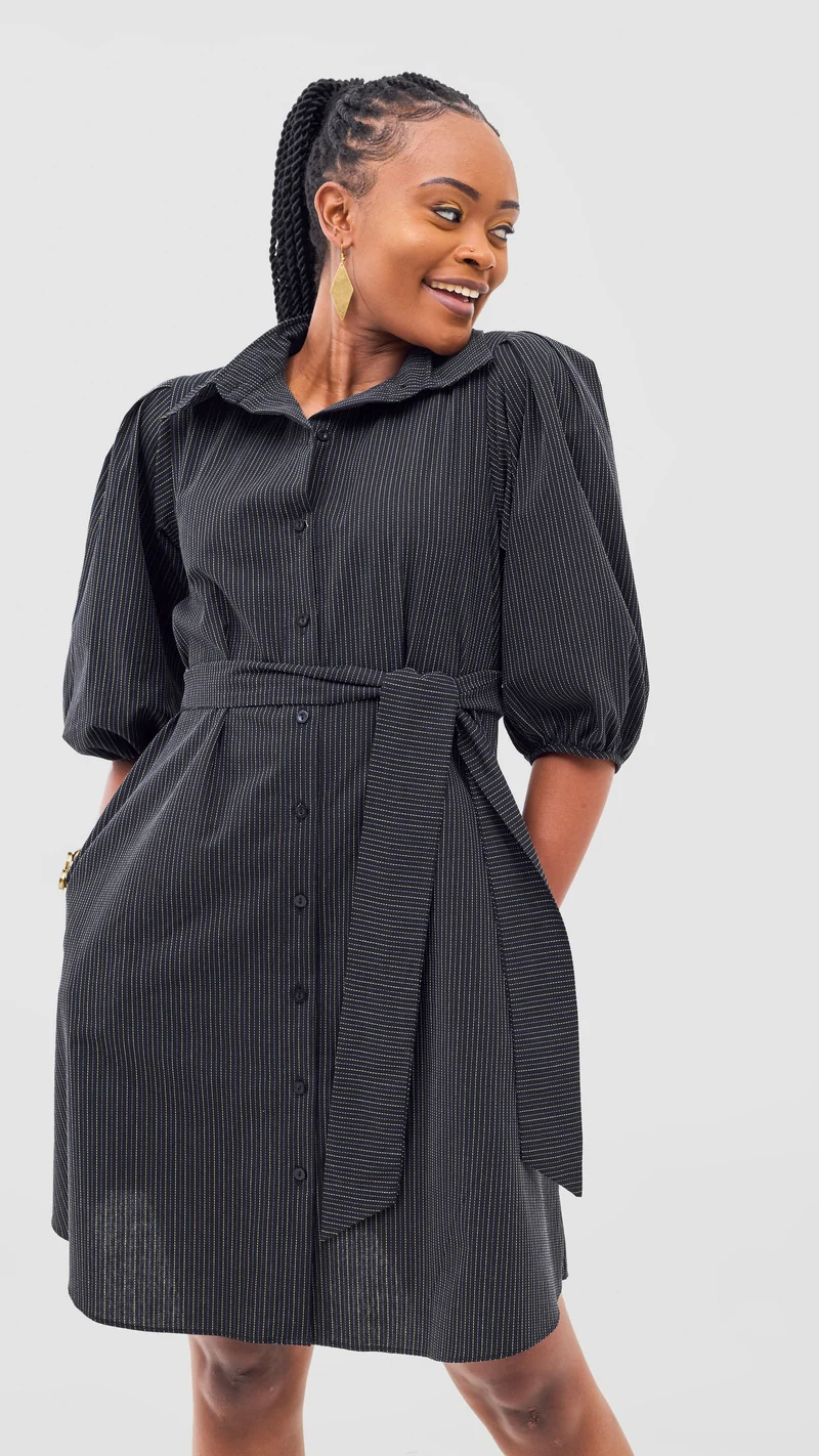 Safari Naledi 3/4 Sleeve Tent Dress - Navy Pinstripes Print