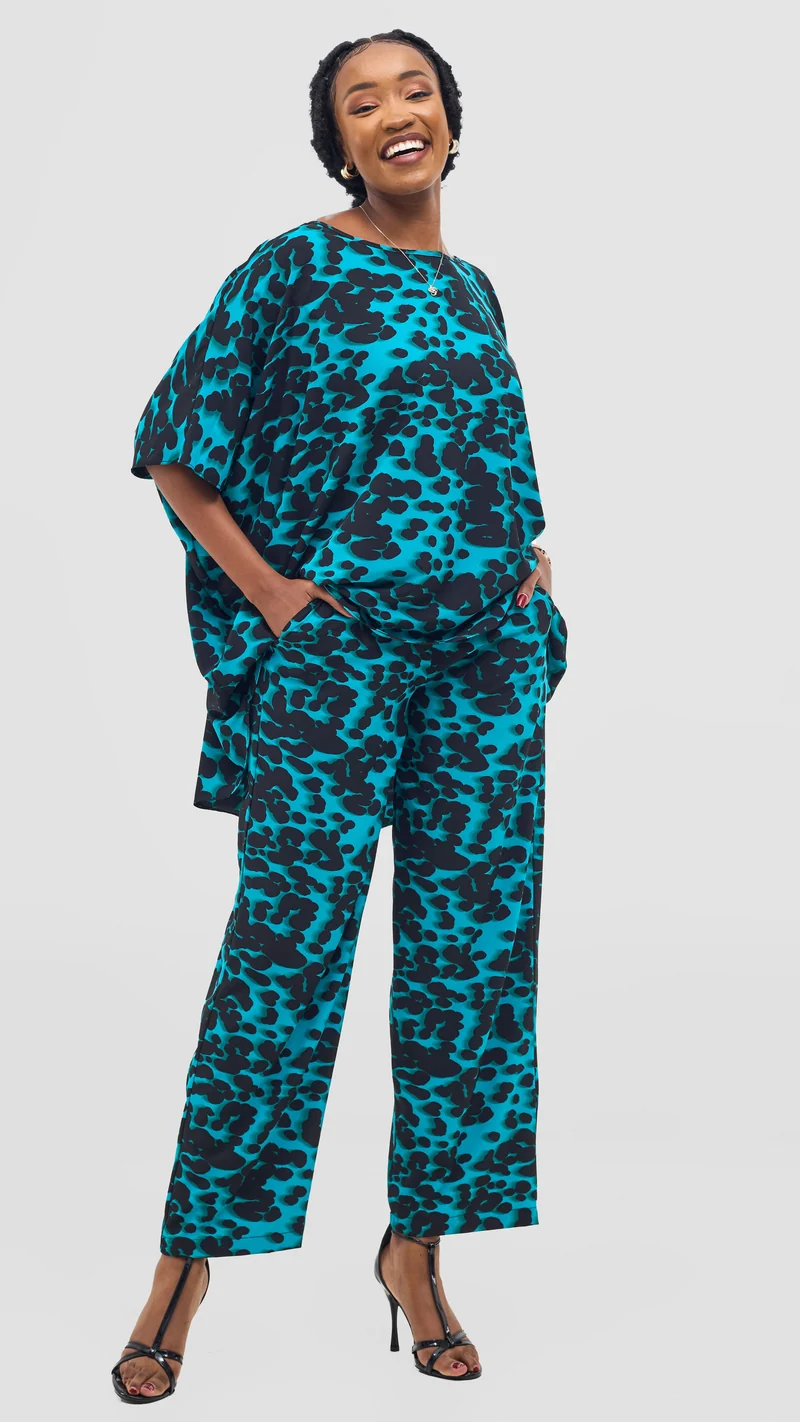 Vivo Mira Straight Leg Pants - Teal / Black Print